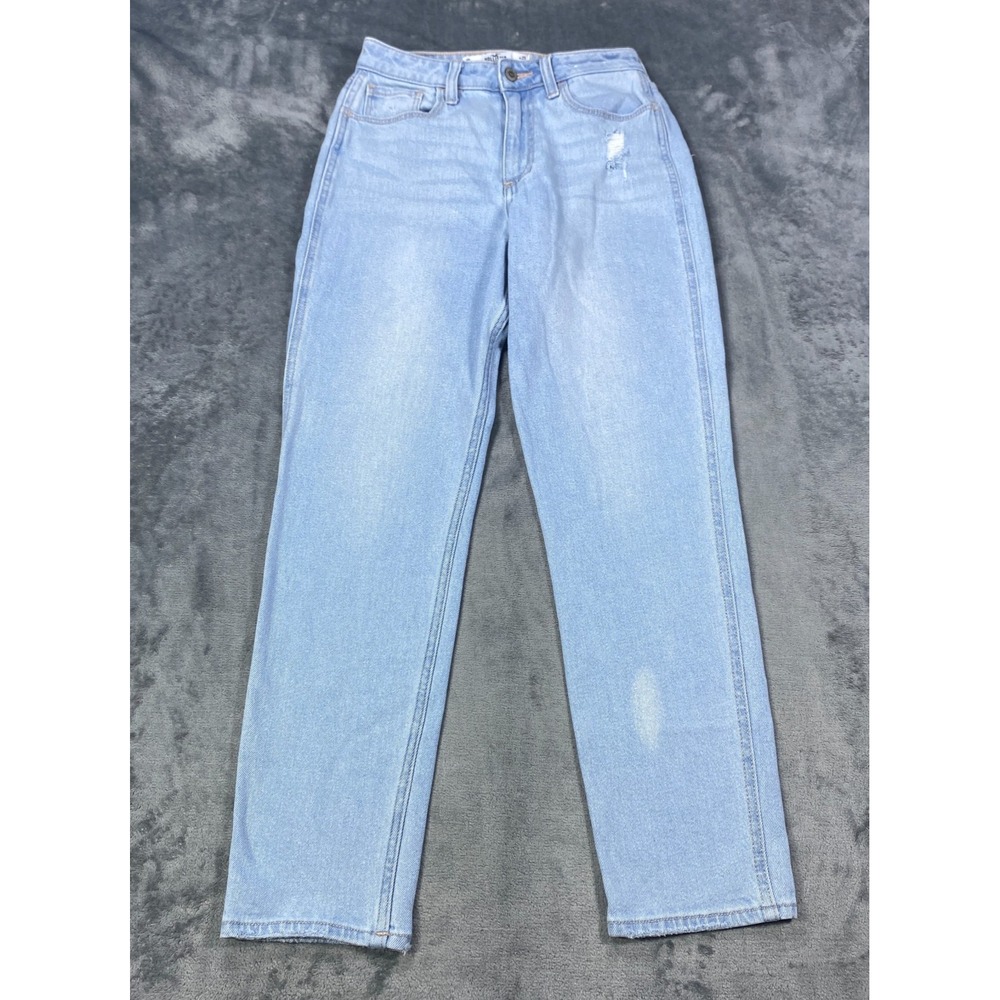 Hollister Curvy High Rise Mom‎ Jeans 1R W25 L27 Light Wash Distressed Y2K Stone